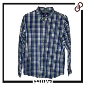 Vineyard Vines Slim Fit Whale Shirt in Royal / Olive / White Plaid Size Large